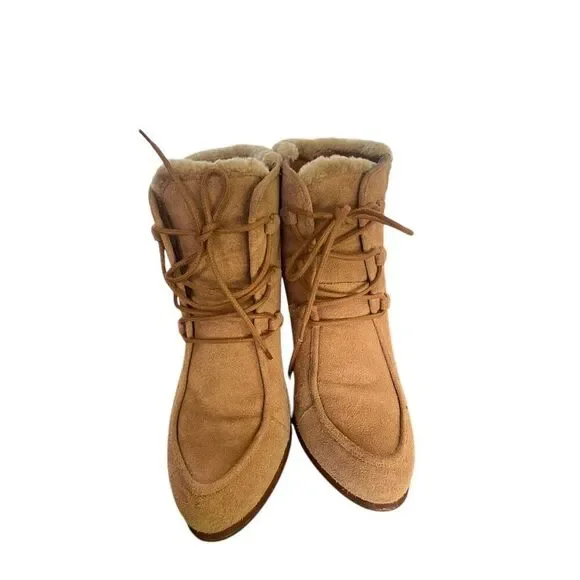 UGG Analise Chestnut Lace Up Ankle Boots Suede Chunky Heel Size 10 - Picture 7 of 13